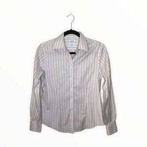 Brooks Brothers Tan Brown White Striped Shirt Sz 2